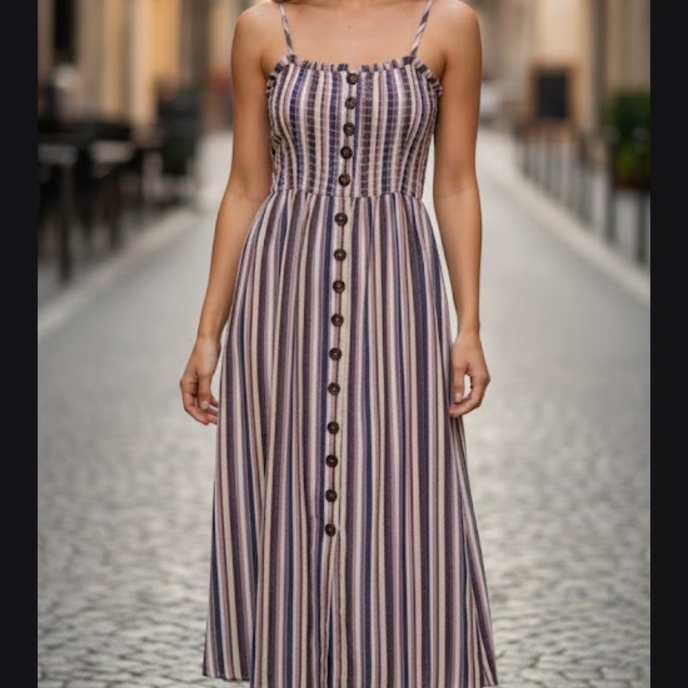 Easel Striped Button-Front Midi Dress